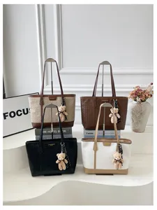 Borsa a tracolla intrecciata grande capacità borsa tote alla moda per commuting.
