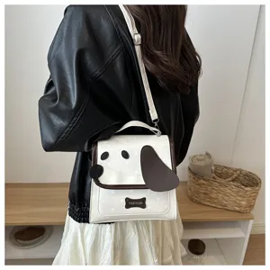 Cute cartoon puppy shoulder bag for women, sweet PU leather crossbody handbag with cute star print.