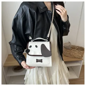 Cartoon puppy pattern crossbody bag, cute top handle shoulder bag for women daily fashion style.