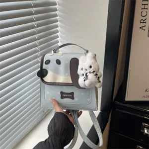 Cute Cartoon Puppy Print PU Leather Backpack College Style Women Handbag School Bag Daily