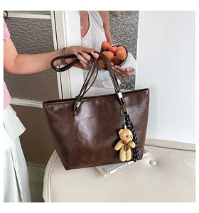 Grande borsa tote marrone da donna, elegante borsa a spalla tinta unita per lavoro e uso quotidiano.