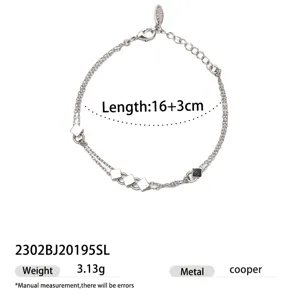 Minimalist double chain bracelet with square charms elegant copper hand jewelry daily wear