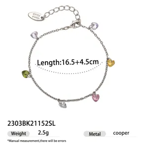 Summer colorful heart crystal chain bracelet minimalist style sweet jewelry for women