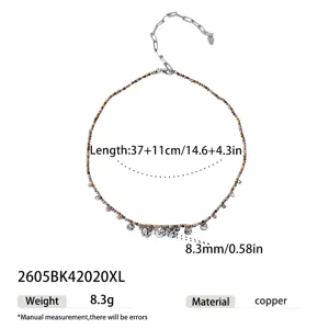 Beaded necklace with metal charm pendant and adjustable extender chain for women