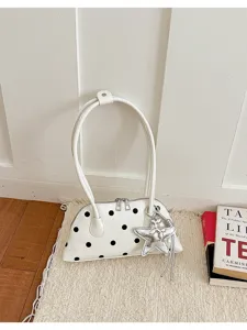 Chique polka dot bowling schoudertas met sterrenhanger, stijlvolle handtas voor dagelijks.