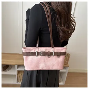 Mujer elegante bolso de hombro de lona rosa retro bolso de axila casual cartera