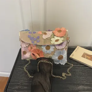 Women's Embroidered Flower Sequin Evening Bag Large Capacity Summer Cloud Chain Shoulder Bag Handbag Crossbody Bag