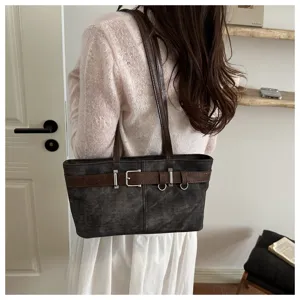 Bolso de hombro vintage para mujer bolso de axila con diseño de cinturón retro gris oscuro.