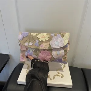 Embroidered floral chain shoulder bag summer women evening clutch purse casual handbag