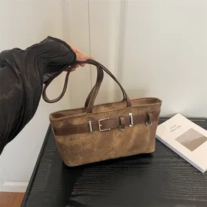 Retro Mujeres Bolso de Axila Vintage Cuero Sintético Tejido Bolso de Hombro Casual Viajes Handbag Con Hebilla Para Diario