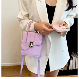 Schoudertas voor dames, stijlvolle casual paarse telefoon tas met ketting en ronde hanger.