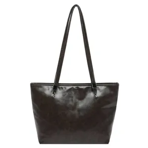 Damen braune Shopper Handtasche grosse Kapazitat PU Leder Schultertasche Arbeit