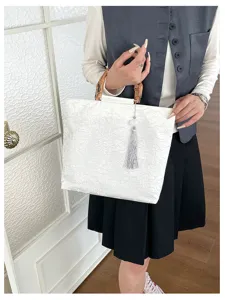 Sac à main en lin style chinois poignée bambou élégante sac de soirée femme mode chic
