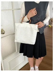 Nouveau Style Chinois Sac Cabas en Lin Poignée en Bambou Automne Élégant Sac à Main