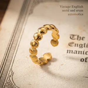 Anello aperto conchiglia vintage francese anello regolabile oro minimalista dettaglio