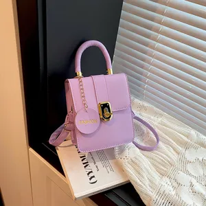 Minimalistische paarse lederen crossbody tas, stijlvolle casual dames kleine vierkante tas.