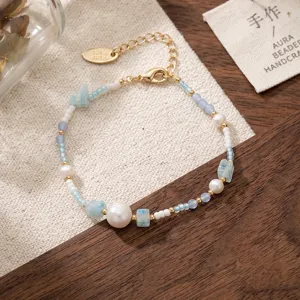 Summer beach resort style beaded bracelet with natural stone freshwater pearl glass and shell.