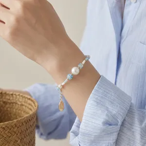 Women Summer Seaside Holiday Freshwater Pearl Beaded Bracelet Colored Glaze Shell Daisy Flower Bracelet Fresh Sweet Jewelry