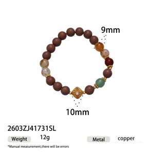 New Chinese style beaded bracelet featuring natural stone agate and exquisite metal charm.