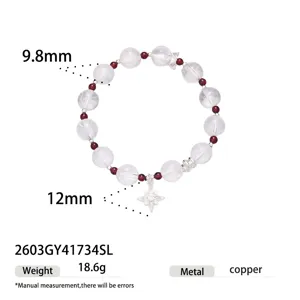 Natural crystal garnet beaded bracelet with star pendant, Chinese style jewelry for women.
