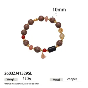 Natural stone beaded bracelet with agate, citrine and obsidian for women detail view 10mm