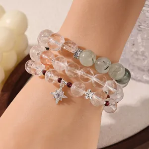 Crystal beaded bracelet with star pendant, natural quartz and green phantom detail for women