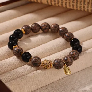 New Chinese style agate obsidian beaded bracelet vintage ethnic jewelry for women detail