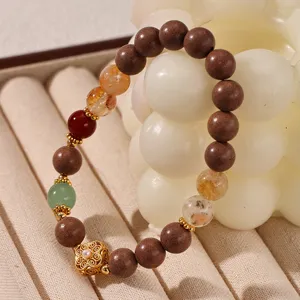 New Chinese style beaded bracelet with agate citrine and gold charm for women detail view