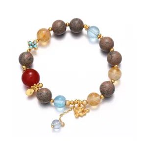 Neues chinesisches Naturstein Perlenarmband mit bunten Edelsteinen und Blumen Anhänger