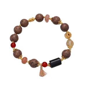 New Chinese Style Natural Stone Beaded Bracelet For Women Agate Citrine Obsidian Incense Beads Copper Ethnic Charm Bracelet Jewelry