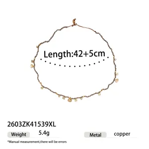 Delicate copper beaded necklace detail showing pendant and 42+5cm adjustable length.