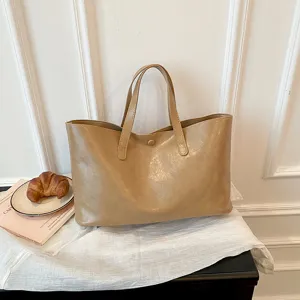 Γυναικεία Casual Τσάντα Tote από Δέρμα PU Μεγάλη Χωρητικότητα Τσάντα Ώμου Μονόχρωμη Αστική Μινιμαλιστική Handbag Με Μαγνητικό Κούμπωμα Ραμμένο Καθημερινό
