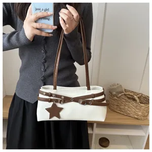 Minimalist casual women's shoulder bag PU leather small square bag with star pendant.