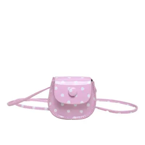 Rosa gepunktete Mini Umhängetasche, süße PU Leder Schulter Münztasche für Damen und Mädchen.