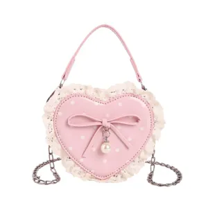 Korean style polka dot heart children handbag cute bow lace girl shoulder crossbody bag