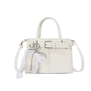 Retro trendige Damen Umhängetasche weiße kleine quadratische Tasche mit kanten parel hanger.