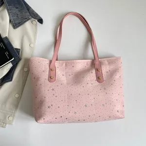 Rosa Sternen Print Shopper Tasche, lässige große Umhängetasche Handtasche für Damen Alltag