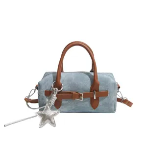 Chic vintage womens denim shoulder crossbody pillow bag with a cute star pendant.