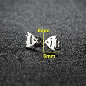 Stainless steel cute fish stud earrings, minimalist jewelry for daily wear, 8x6mm size.