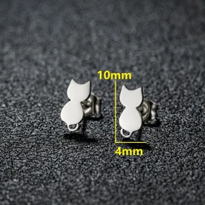 Cute stainless steel cat stud earrings for women, minimalist fashion design, size 10x4mm jewelry.