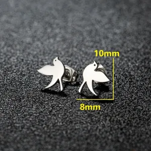 Stainless steel cute bird stud earrings for women, simple animal design daily jewelry 10x8mm