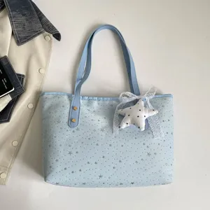 Hellblaue Sternenprint Umhängetasche, große lässige Tasche mit Spitze Stern Anhänger für Damen.