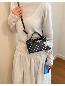 Korean style polka dot vanity bag, chic black and white shoulder crossbody bag for women.