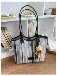 Commuter large-capacity single-shoulder striped straw tote bag for summer beach vacation
