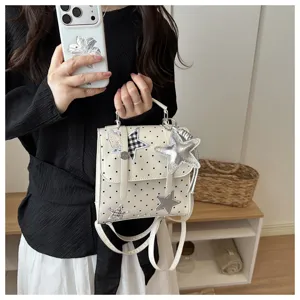 College style women backpack with chic polka dots and shiny star patches for daily casual wear.