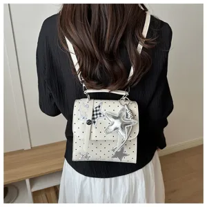 Fashion college style women's backpack starry polka dot shoulder bag with cute star pendants