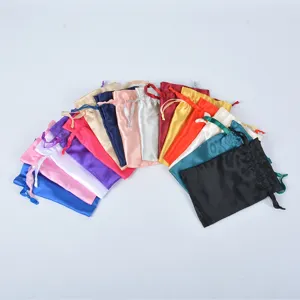 Colorful satin drawstring pouches fan arrangement display