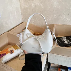 Borsa a tracolla bianca da donna con fiocco elegante borsetta alla moda per uso quotidiano