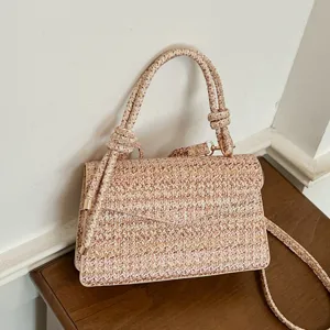 Borsa a spalla in paglia intrecciata alla moda borsa a tracolla a righe con manico donna