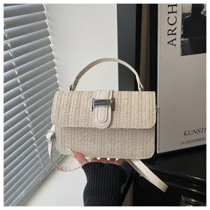 Kleine vierkante geweven stro tas stijlvolle schouder crossbody handtas zomer chic